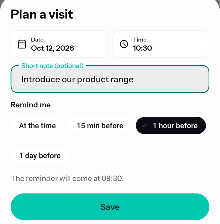 The “Plan a visit” window on a customer page